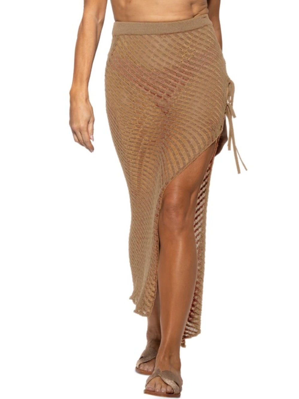 Dotti Women’s Crochet Side-Tie Cover-Up Maxi Skirt - Taupe